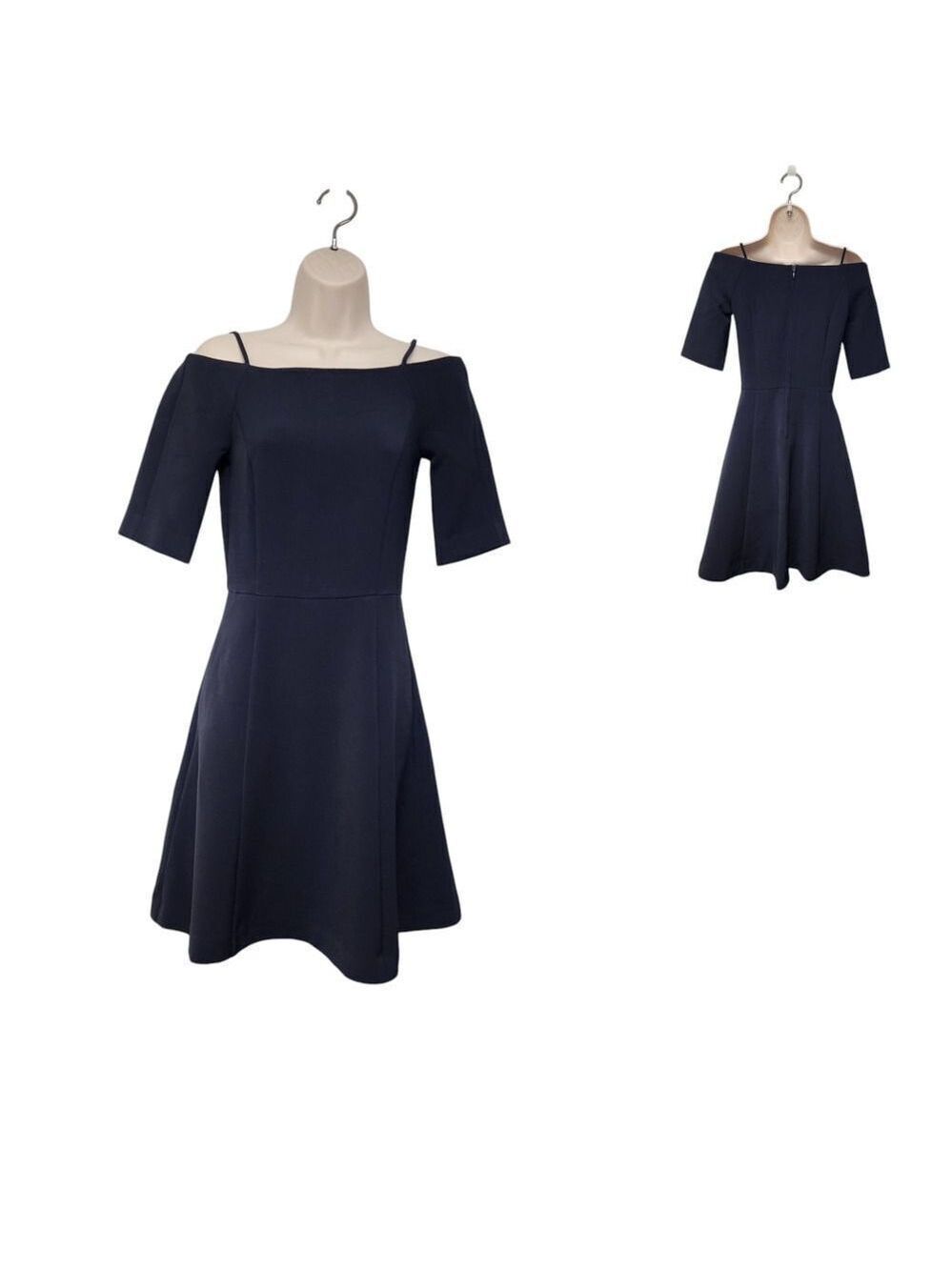 H&M Dress Cold Shoulder Short Sleeve A-Line Dress Size 2 Navy Blue
